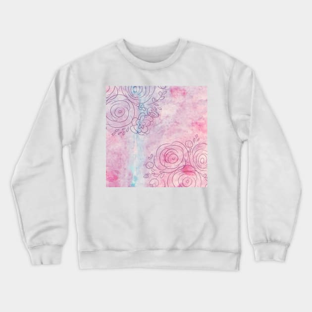 Decorative floral illustration of leaves and flowers on a watercolor background. Hand drawn watercolor background with decorative label. Crewneck Sweatshirt by AnaMOMarques